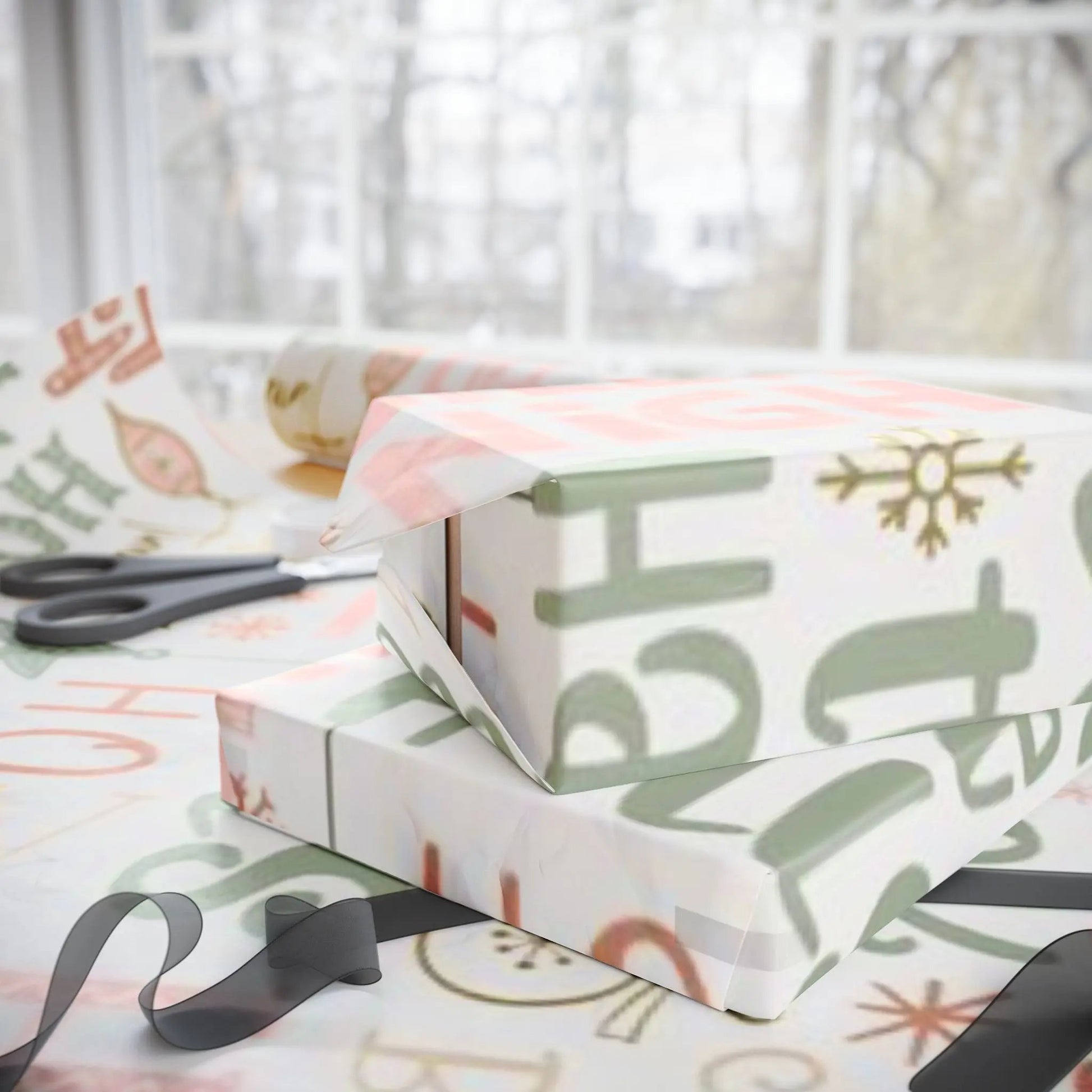 Christmas Word Art Wrapping Paper — Pastel Deck the Halls Gift Wrap Printify