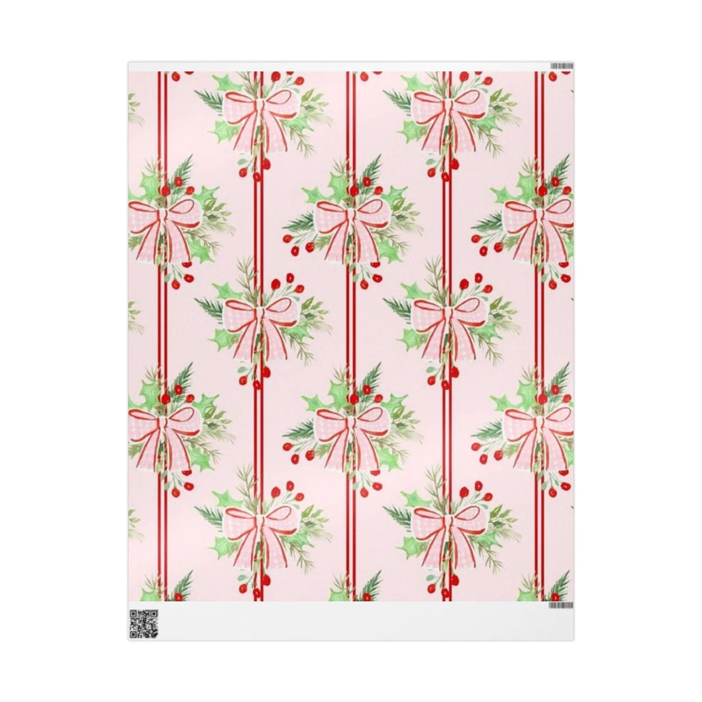 Christmas Bow & Berries Wrapping Paper — Pink Holiday Gift Wrap Printify
