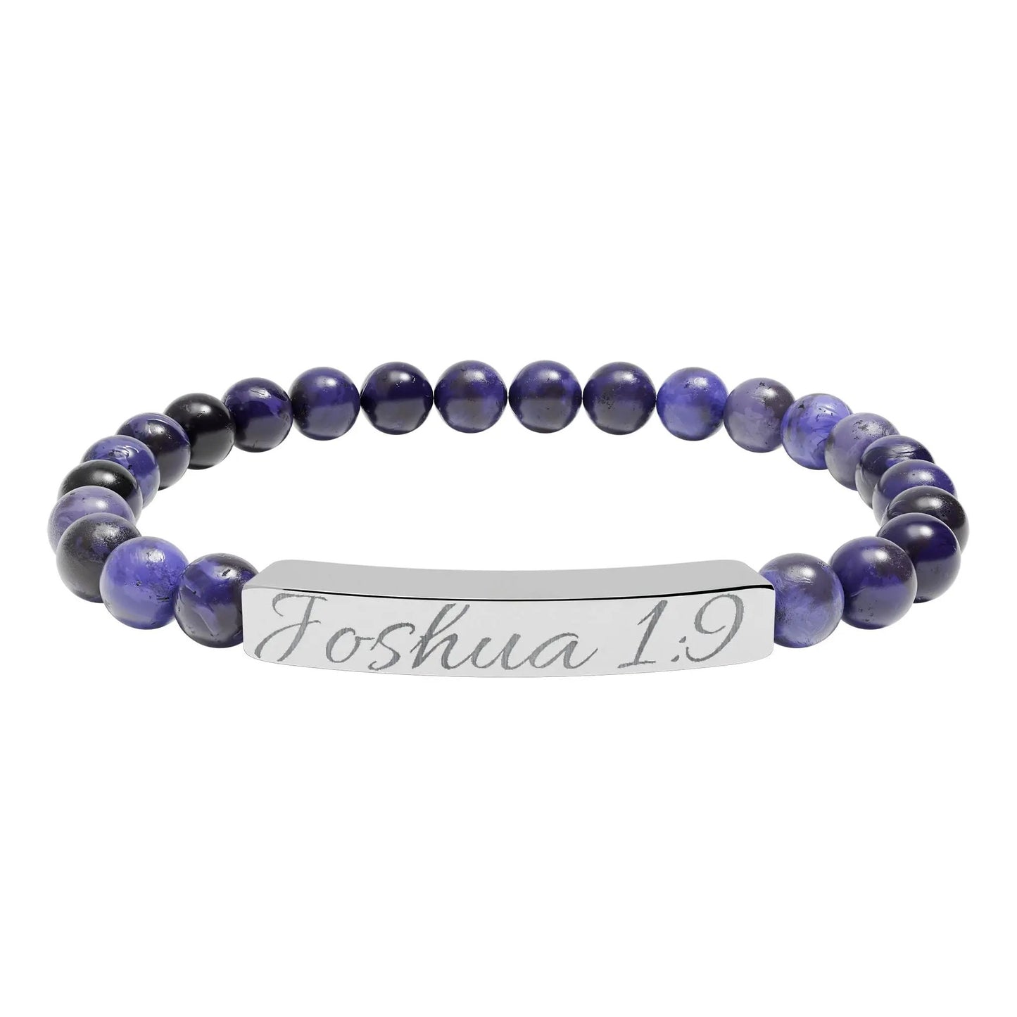 Engravable Natural Stone Bar Bracelet — Personalized Beaded Stretch Bracelet (e.g., "Joshua 1:9") Printify
