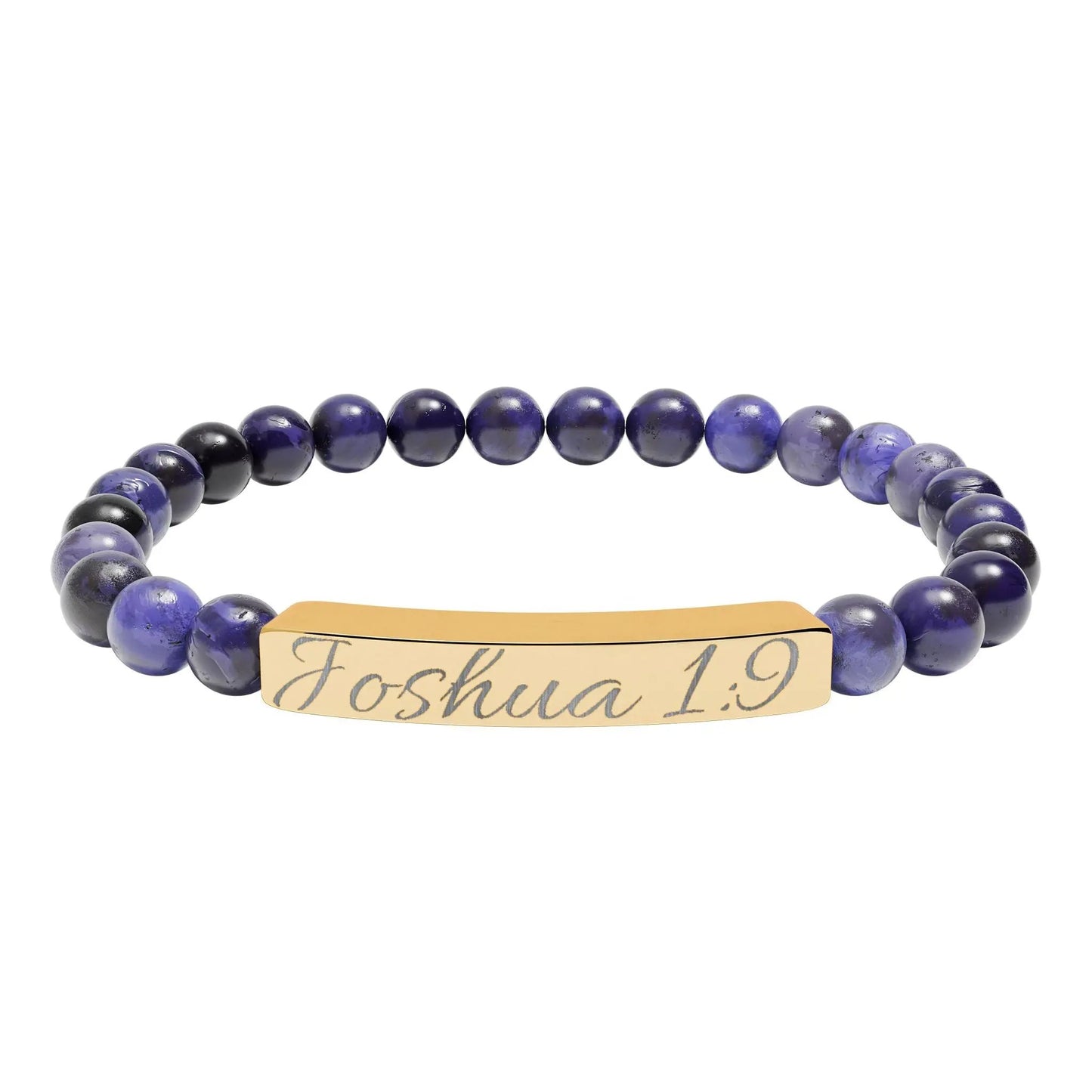 Engravable Natural Stone Bar Bracelet — Personalized Beaded Stretch Bracelet (e.g., "Joshua 1:9") Printify