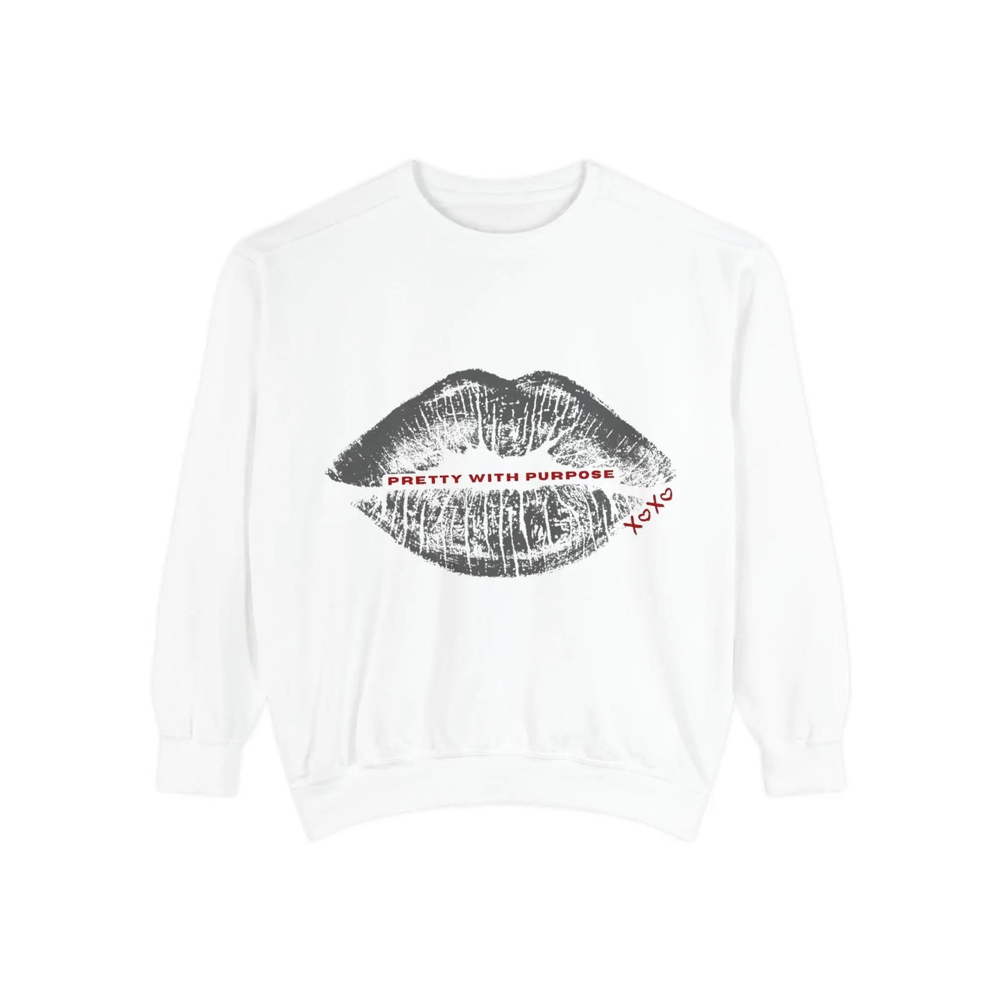 Kiss Print Sweatshirt — "Pretty With Purpose" Lip Graphic Pullover Printify
