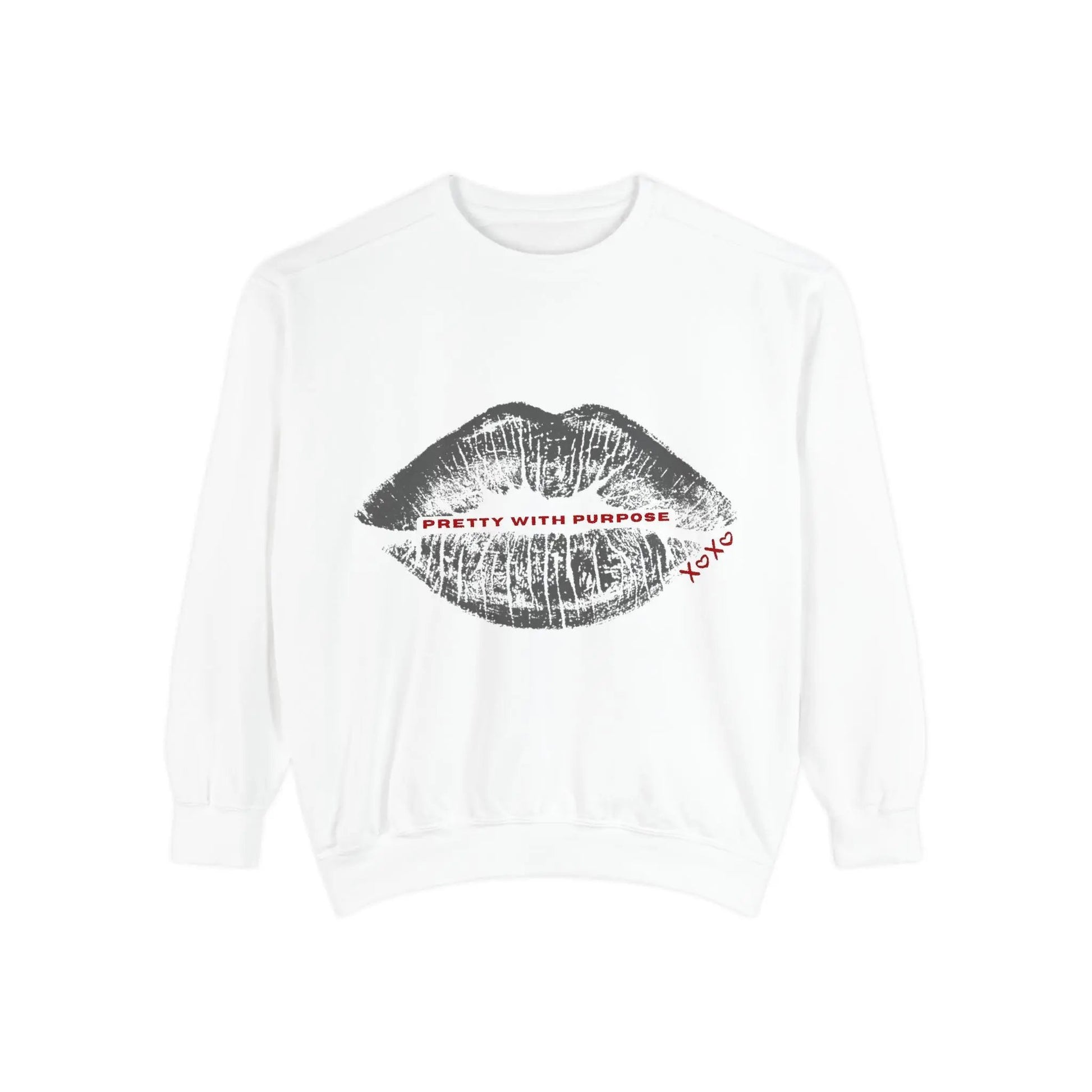 Kiss Print Sweatshirt — "Pretty With Purpose" Lip Graphic Pullover Printify
