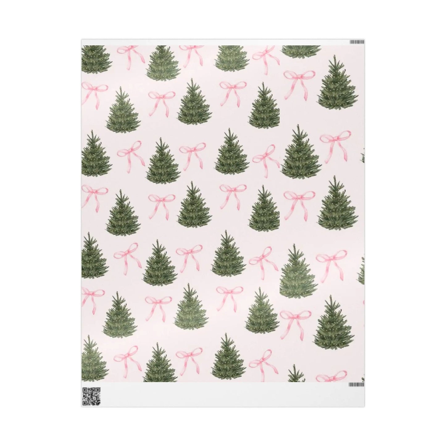 Christmas Wrapping Paper Roll — Pink Bows, Mini Trees & Star Cookies Holiday Gift Wrap Printify