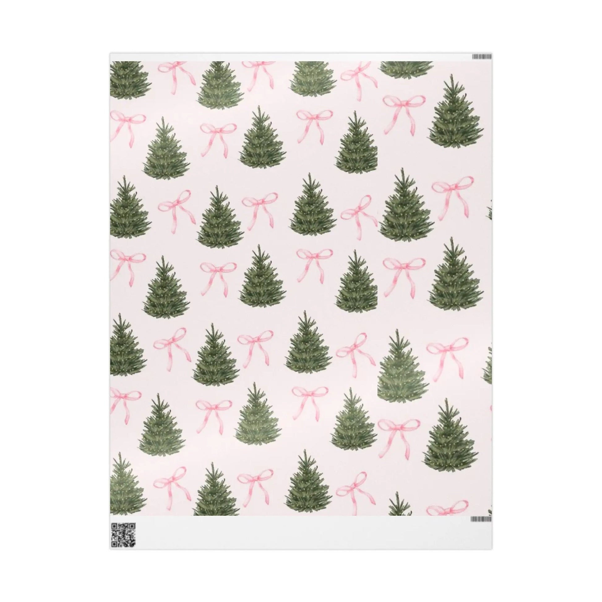 Christmas Wrapping Paper Roll — Pink Bows, Mini Trees & Star Cookies Holiday Gift Wrap Printify