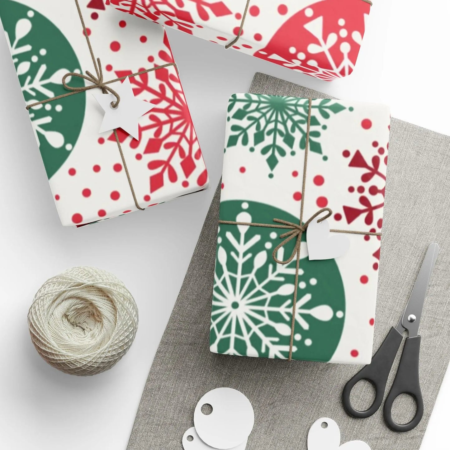 Christmas Snowflake Wrapping Paper — Red & Green Holiday Gift Wrap Printify