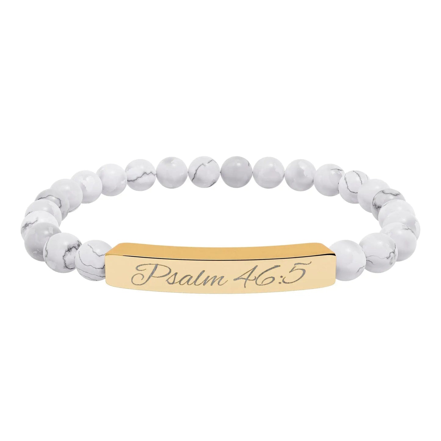 Psalm 46:5 Engraved Natural Stone Bead Bracelet — Personalized Bar Stretch Bracelet Printify