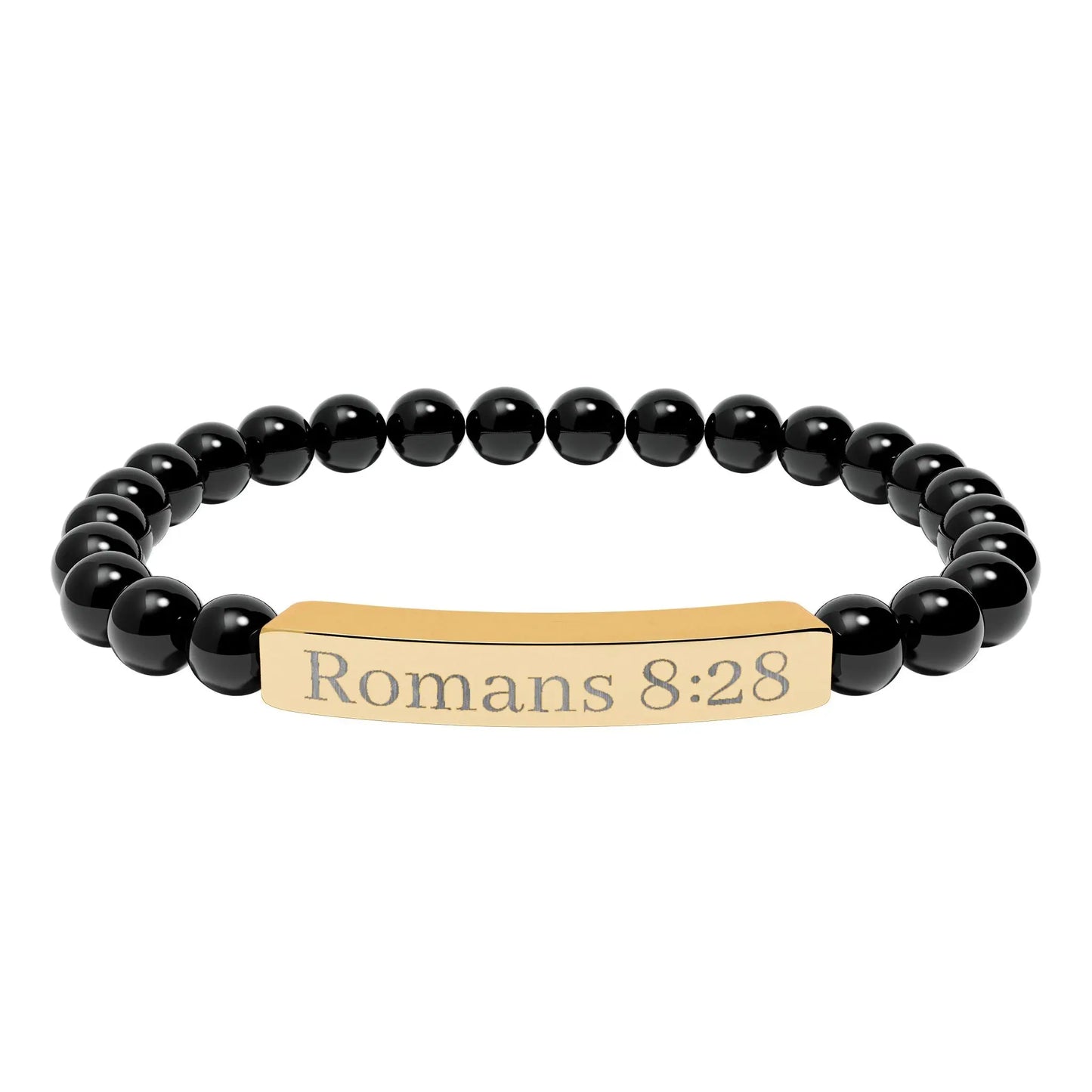 Engraved 'Romans 8:28' Natural Stone Stretch Bracelet Printify