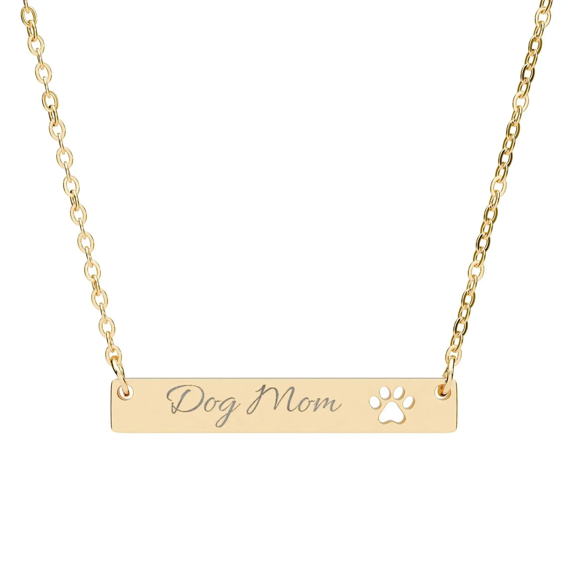 “Dog Mom” Engraved Paw Bar Necklace — Engraved Pet Name Pendant Printify