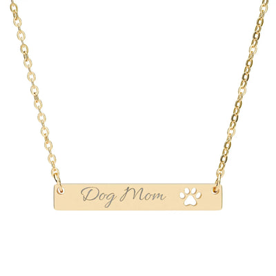 “Dog Mom” Engraved Paw Bar Necklace — Engraved Pet Name Pendant Printify