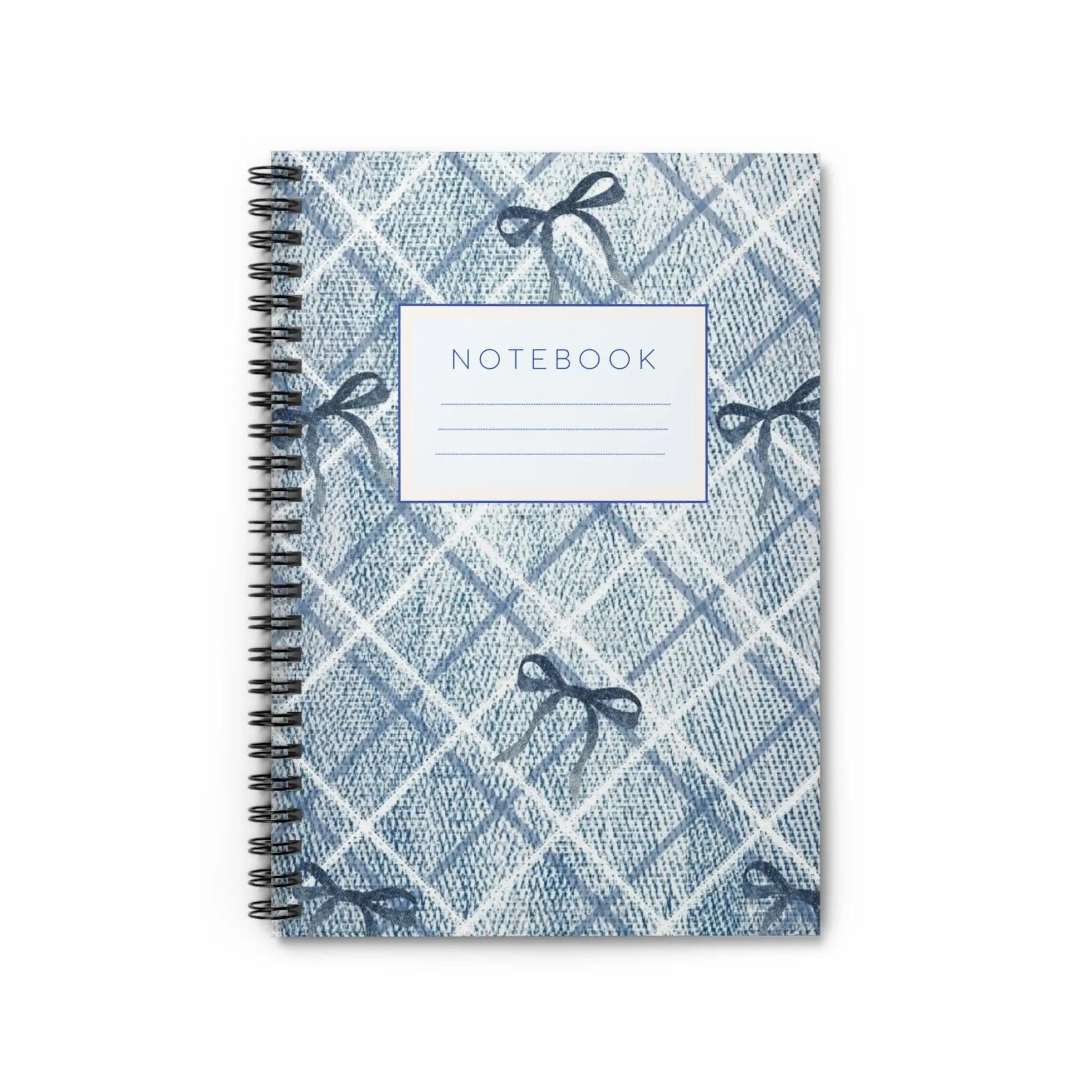 Blue Plaid Bow Spiral Notebook — Ruled Journal for School & Notes Printify