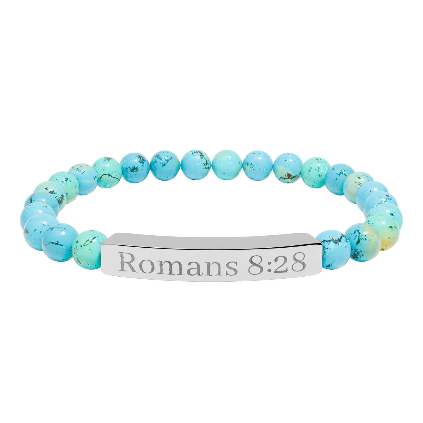 Engraved 'Romans 8:28' Natural Stone Stretch Bracelet Printify