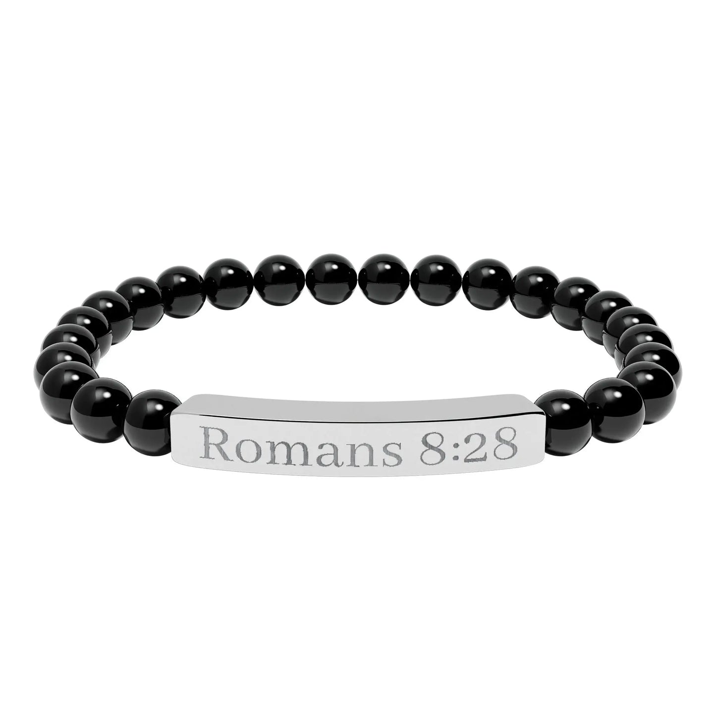 Engraved 'Romans 8:28' Natural Stone Stretch Bracelet Printify