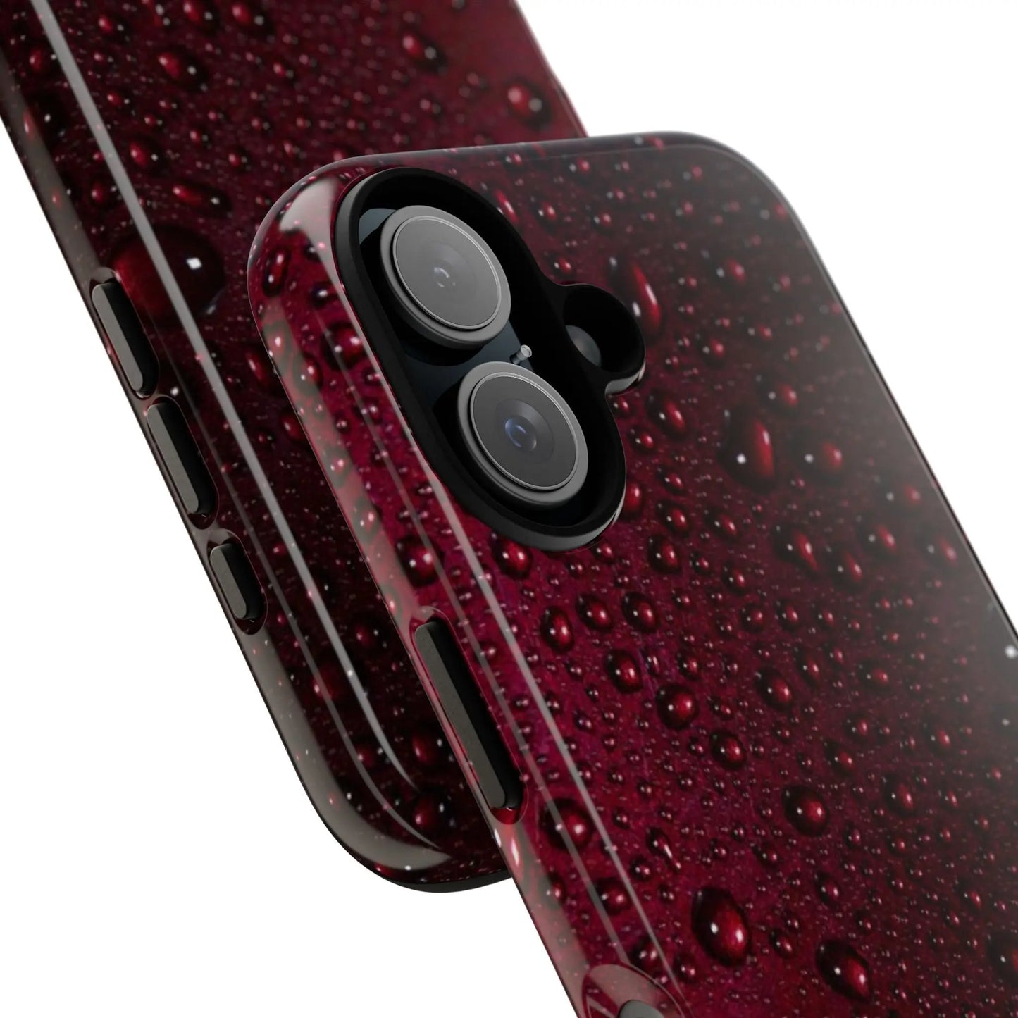 Burgundy Water Droplet Tough iPhone16 Case — Shockproof Protective Cover Printify