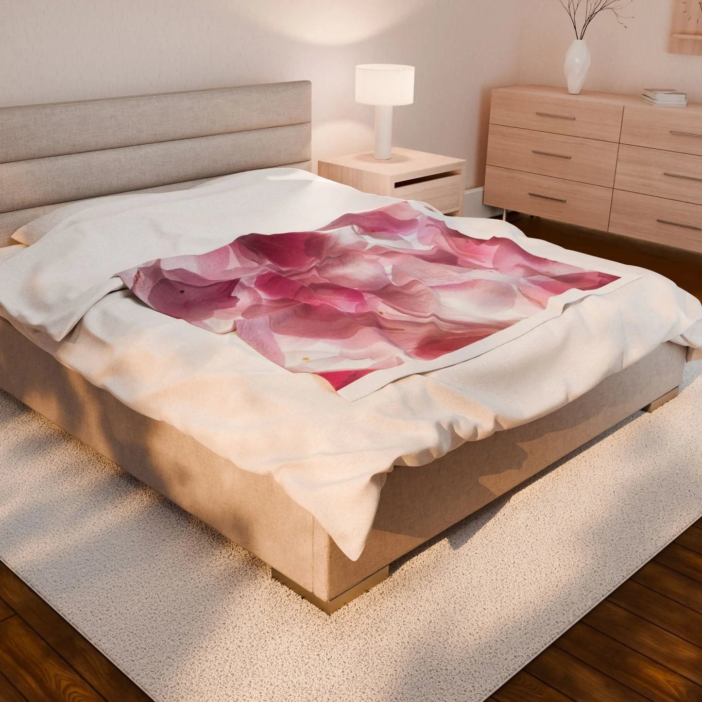 Velveteen Blanket — Soft Pink Rose Petal Floral Throw Printify