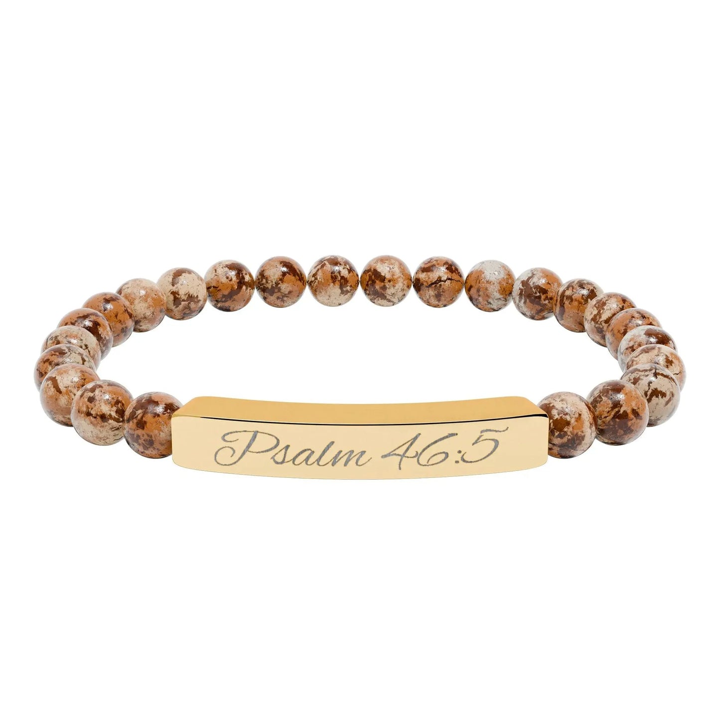 Psalm 46:5 Engraved Natural Stone Bead Bracelet — Personalized Bar Stretch Bracelet Printify