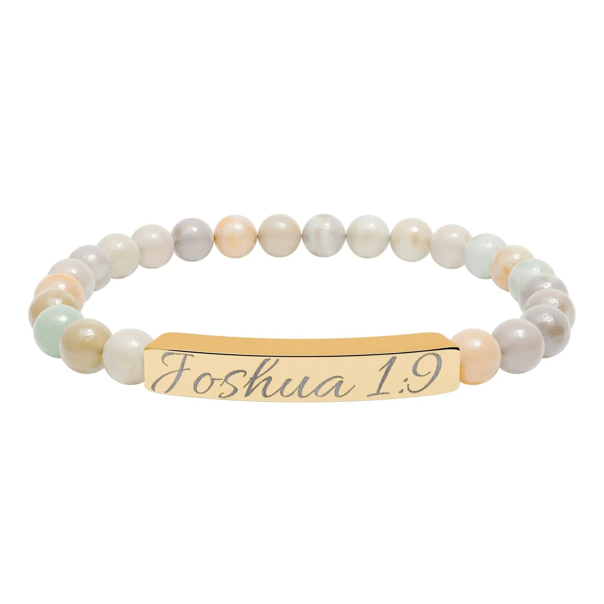 Engravable Natural Stone Bar Bracelet — Personalized Beaded Stretch Bracelet (e.g., "Joshua 1:9") Printify