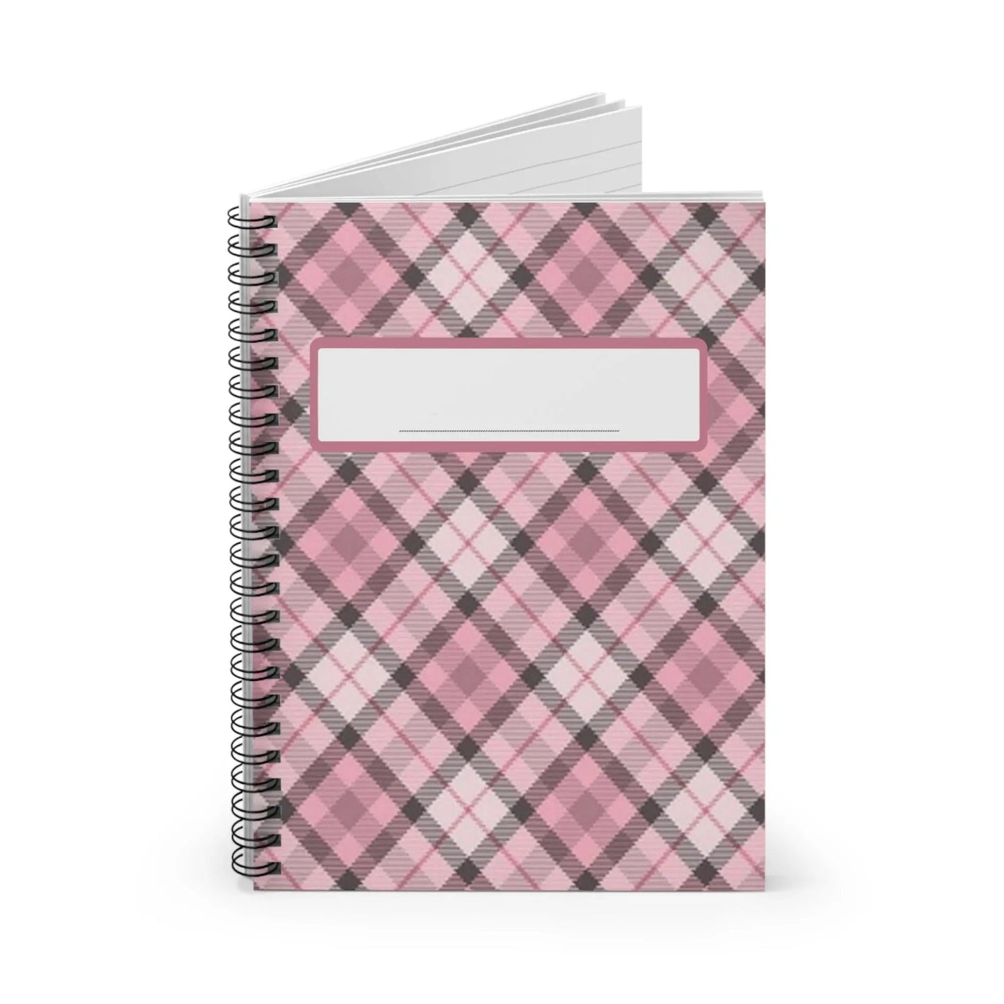 Pink Plaid Spiral Notebook — Ruled Journal with Label Printify