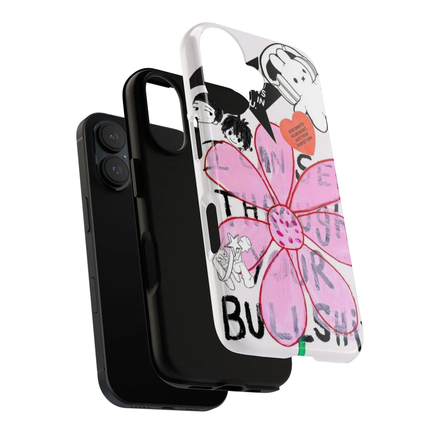IPhone17 Case — Pink Doodle Flower Collage with Cute Characters Printify