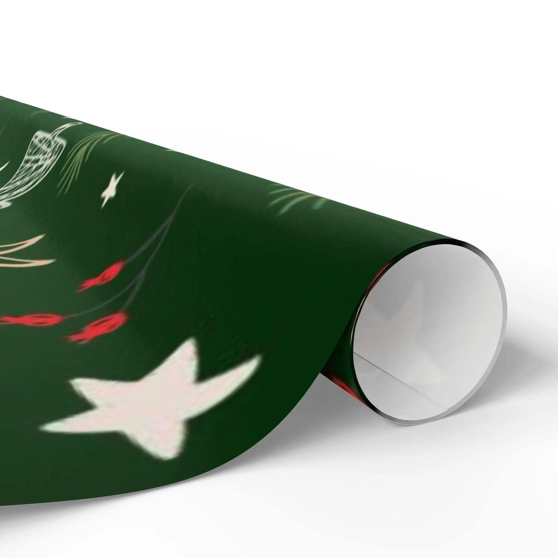 Christmas Tree Pattern Wrapping Paper — Green Holiday Gift Wrap with Stars & Pine Sprigs Printify