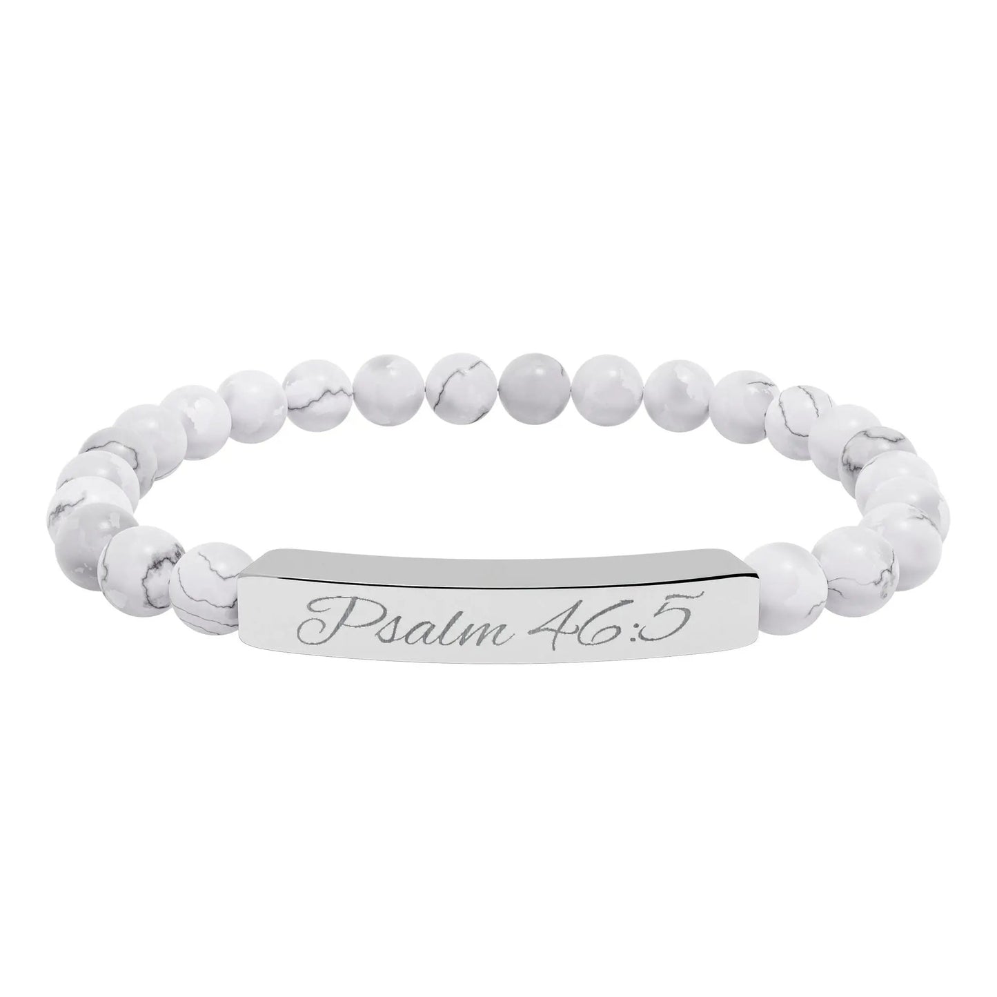 Psalm 46:5 Engraved Natural Stone Bead Bracelet — Personalized Bar Stretch Bracelet Printify