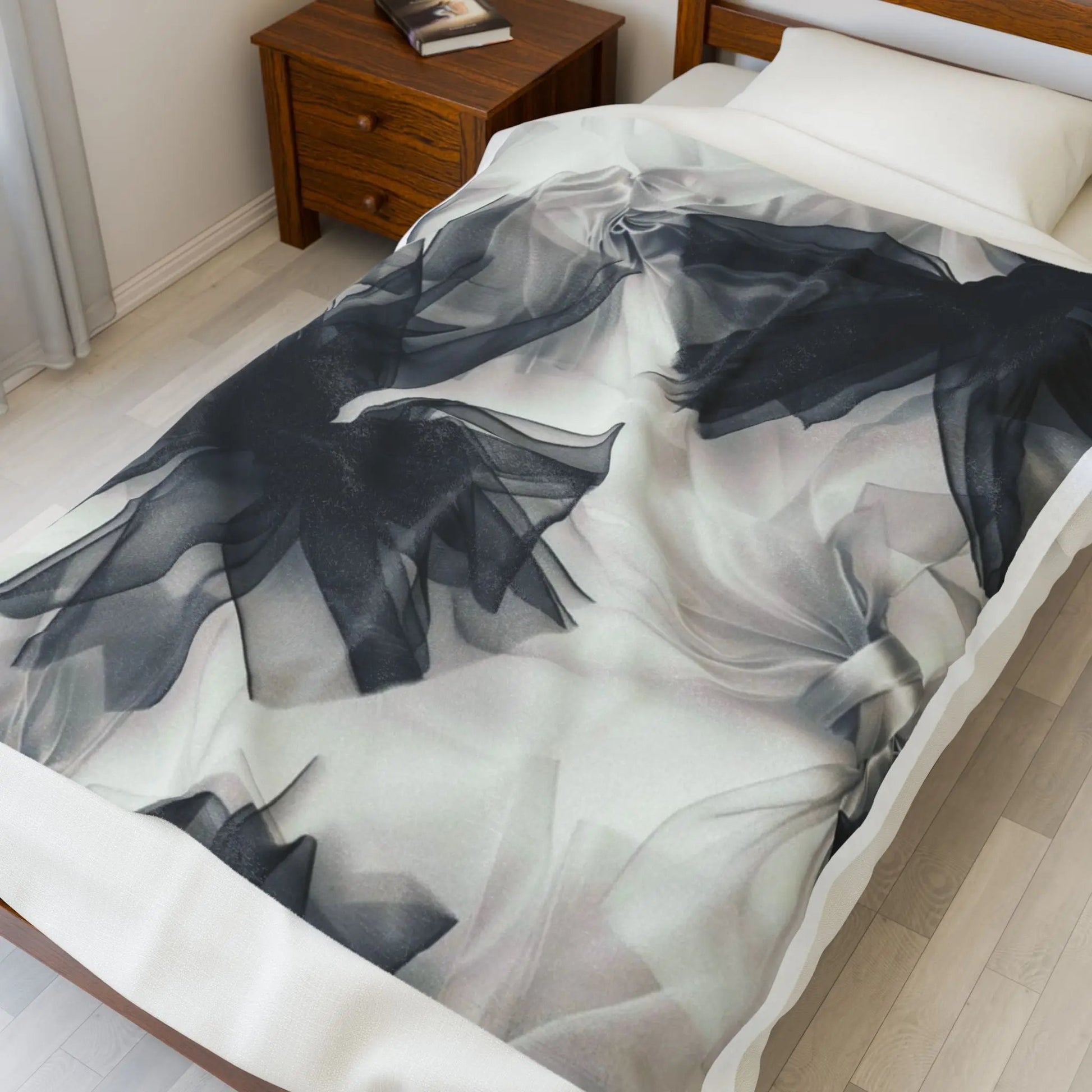 Velveteen Plush Blanket — Black Tulle Bow Decorative Throw (Soft Cozy Home Gift) Printify