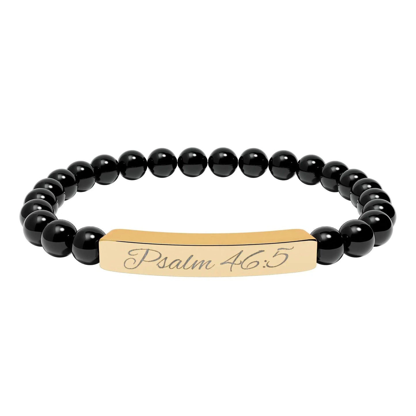 Psalm 46:5 Engraved Natural Stone Bead Bracelet — Personalized Bar Stretch Bracelet Printify
