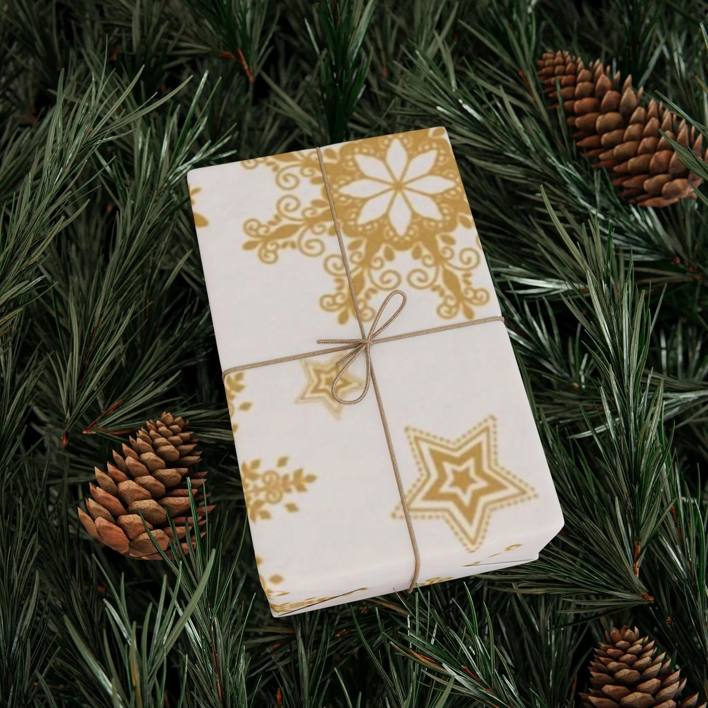 Gold Snowflake Wrapping Paper Roll — Elegant Holiday Gift Wrap Printify