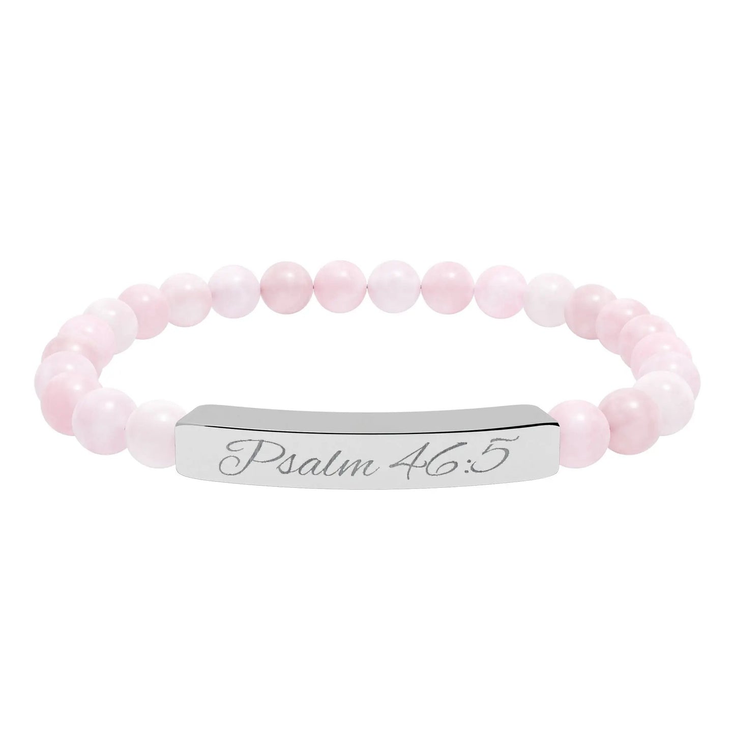 Psalm 46:5 Engraved Natural Stone Bead Bracelet — Personalized Bar Stretch Bracelet Printify