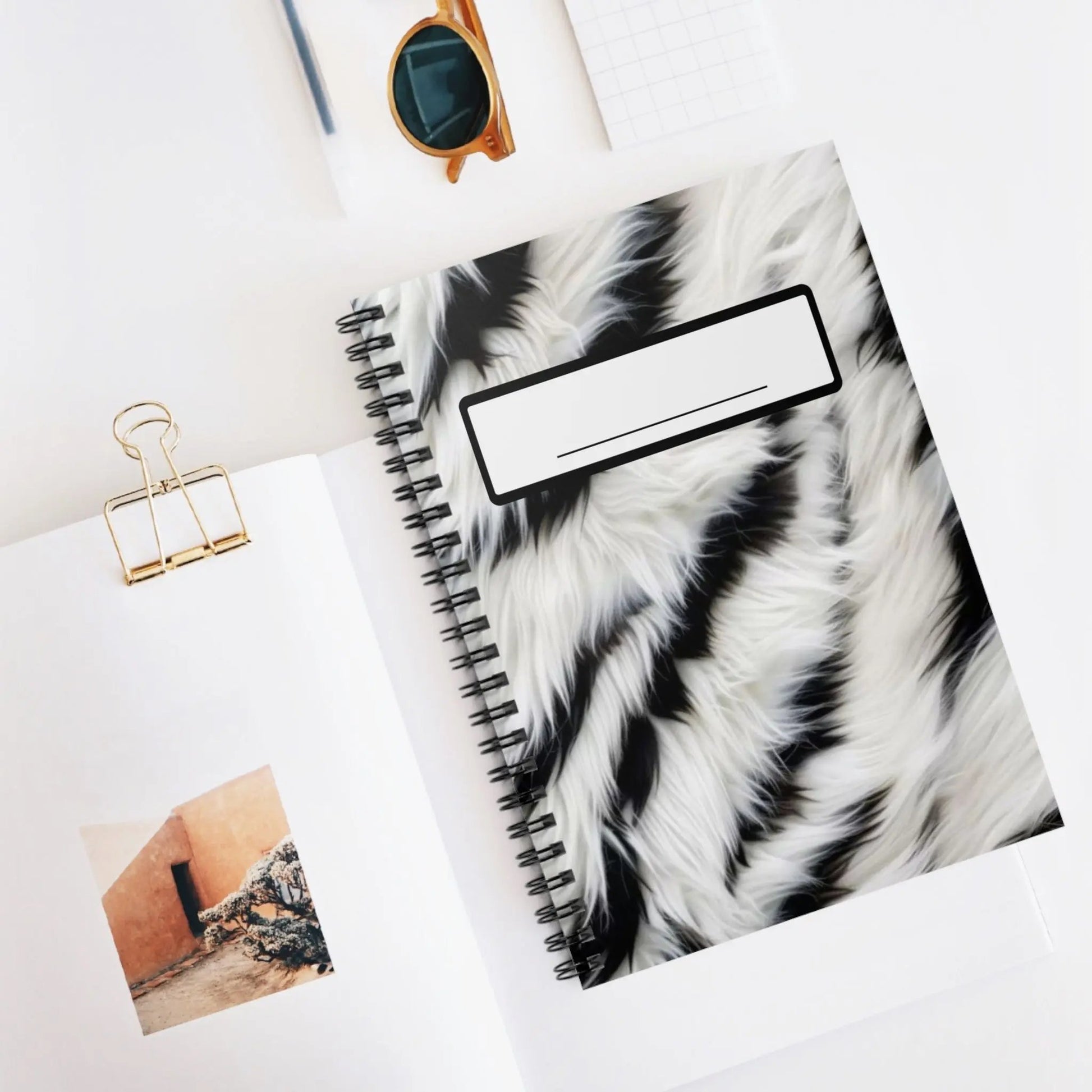 Faux Fur Zebra Spiral Notebook — Ruled Journal with Label Printify