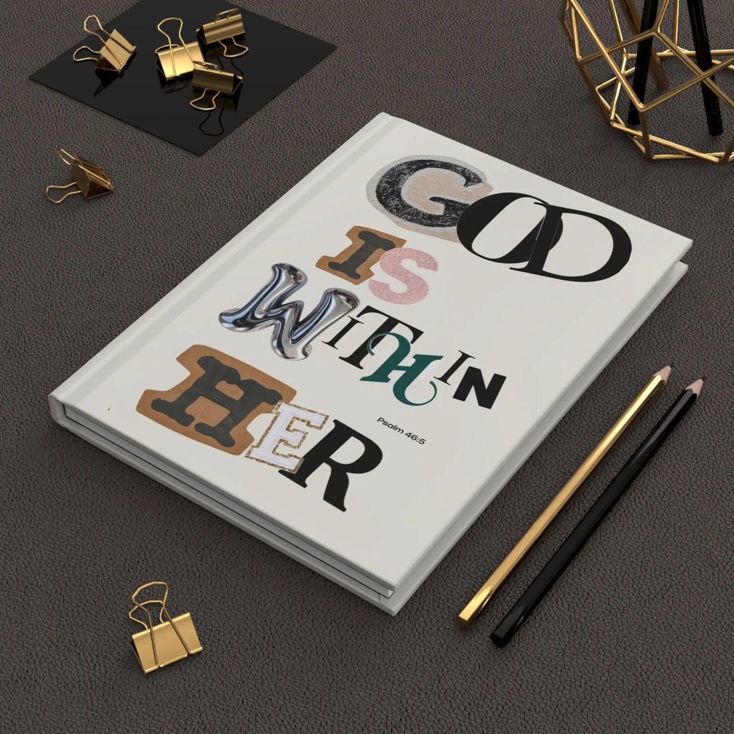 Hardcover Journal — "God Is Within Her" Inspirational Psalm 46:5 Faith Notebook Printify