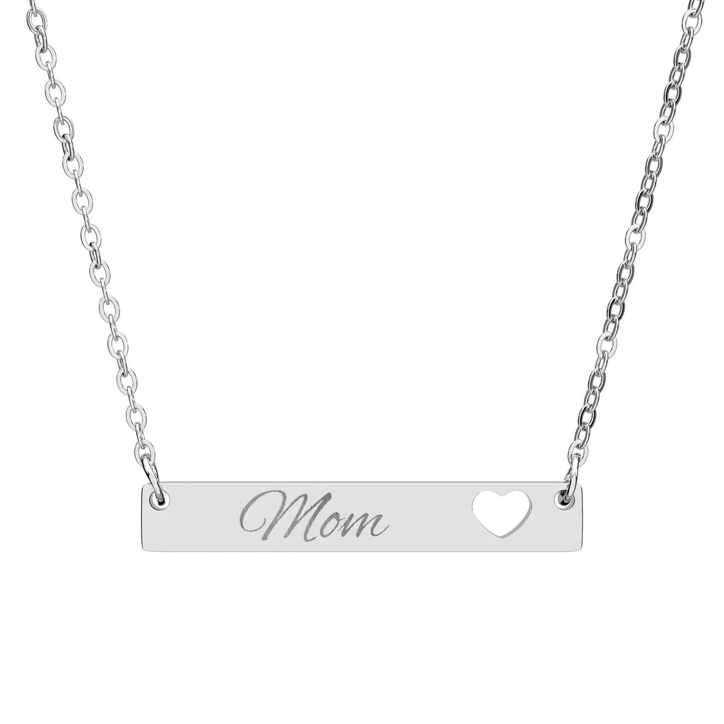 “Mom” Engravable Heart Bar Necklace — Personalized Name Bar Jewelry for Mom Printify