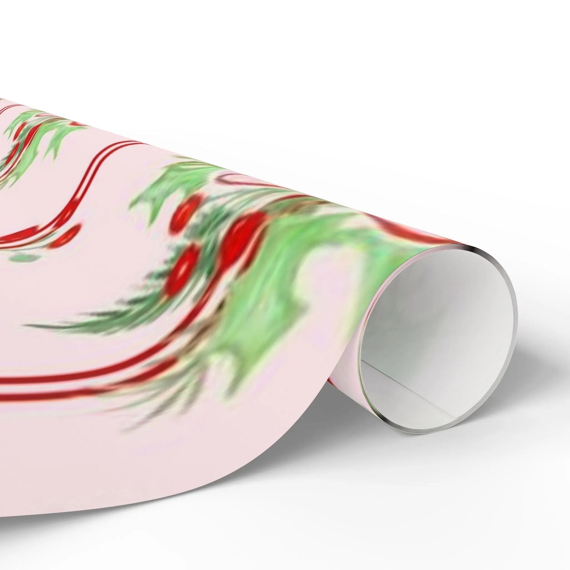 Christmas Bow & Berries Wrapping Paper — Pink Holiday Gift Wrap Printify
