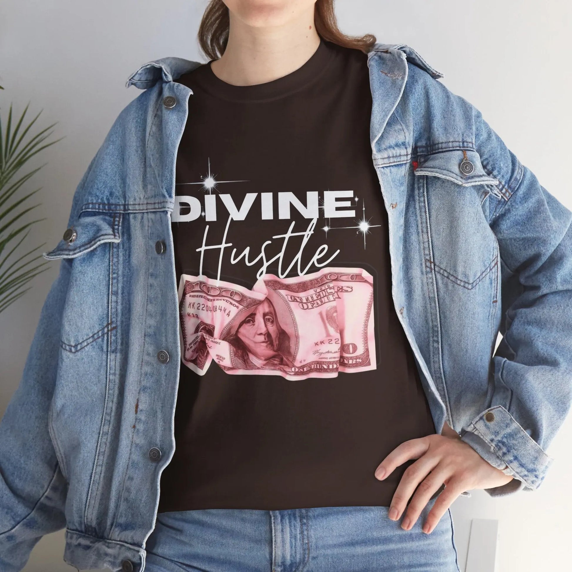 "Divine Hustle" T-Shirt — Graphic Money & Script Logo Tee Printify
