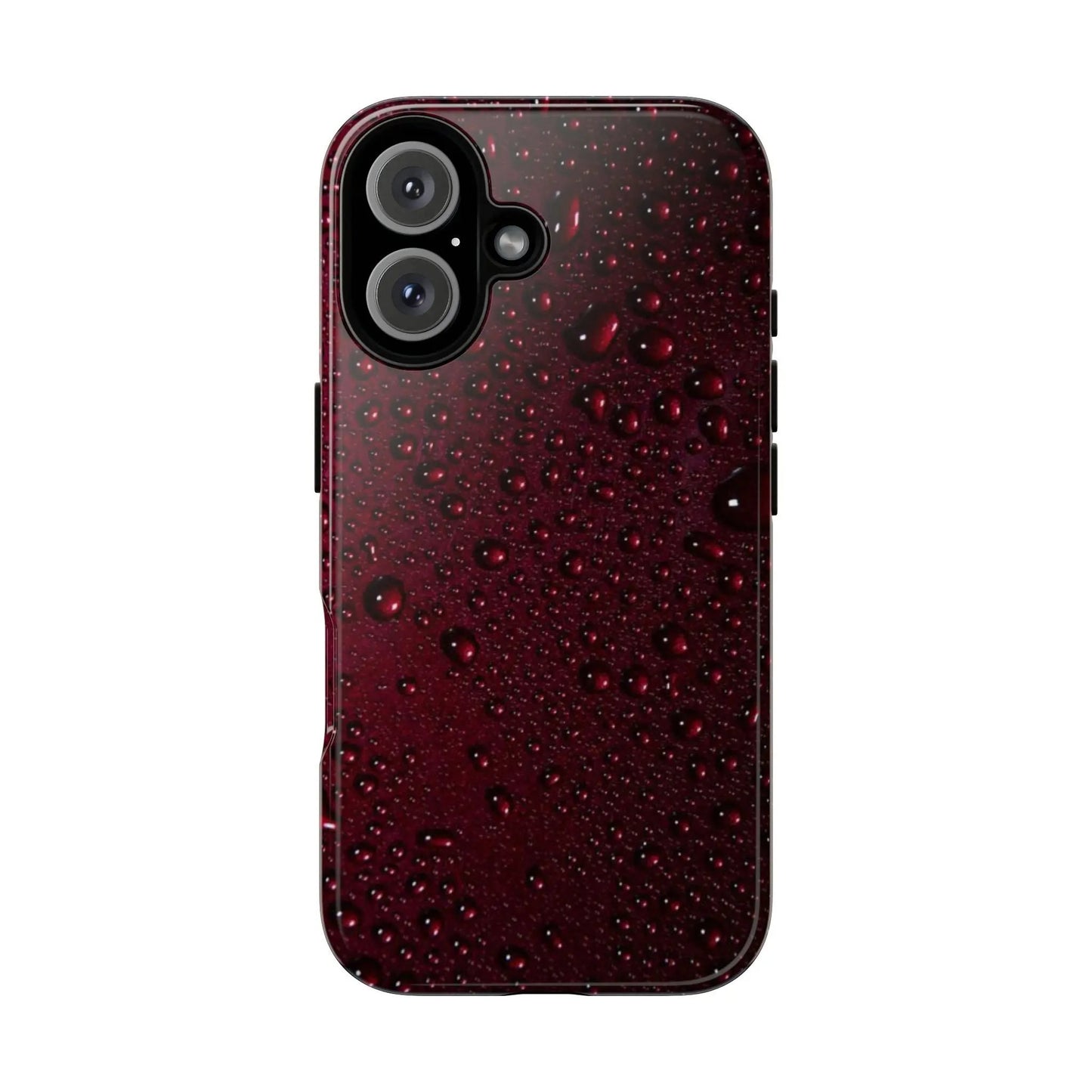 Burgundy Water Droplet Tough iPhone16 Case — Shockproof Protective Cover Printify