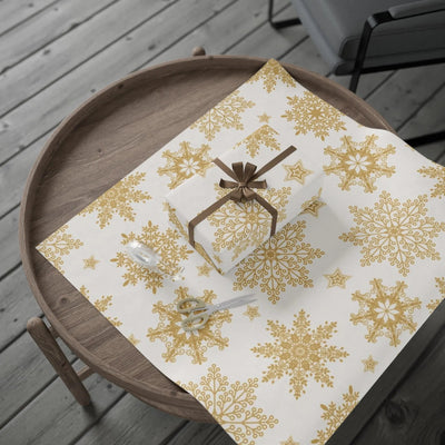 Gold Snowflake Wrapping Paper Roll — Elegant Holiday Gift Wrap Printify