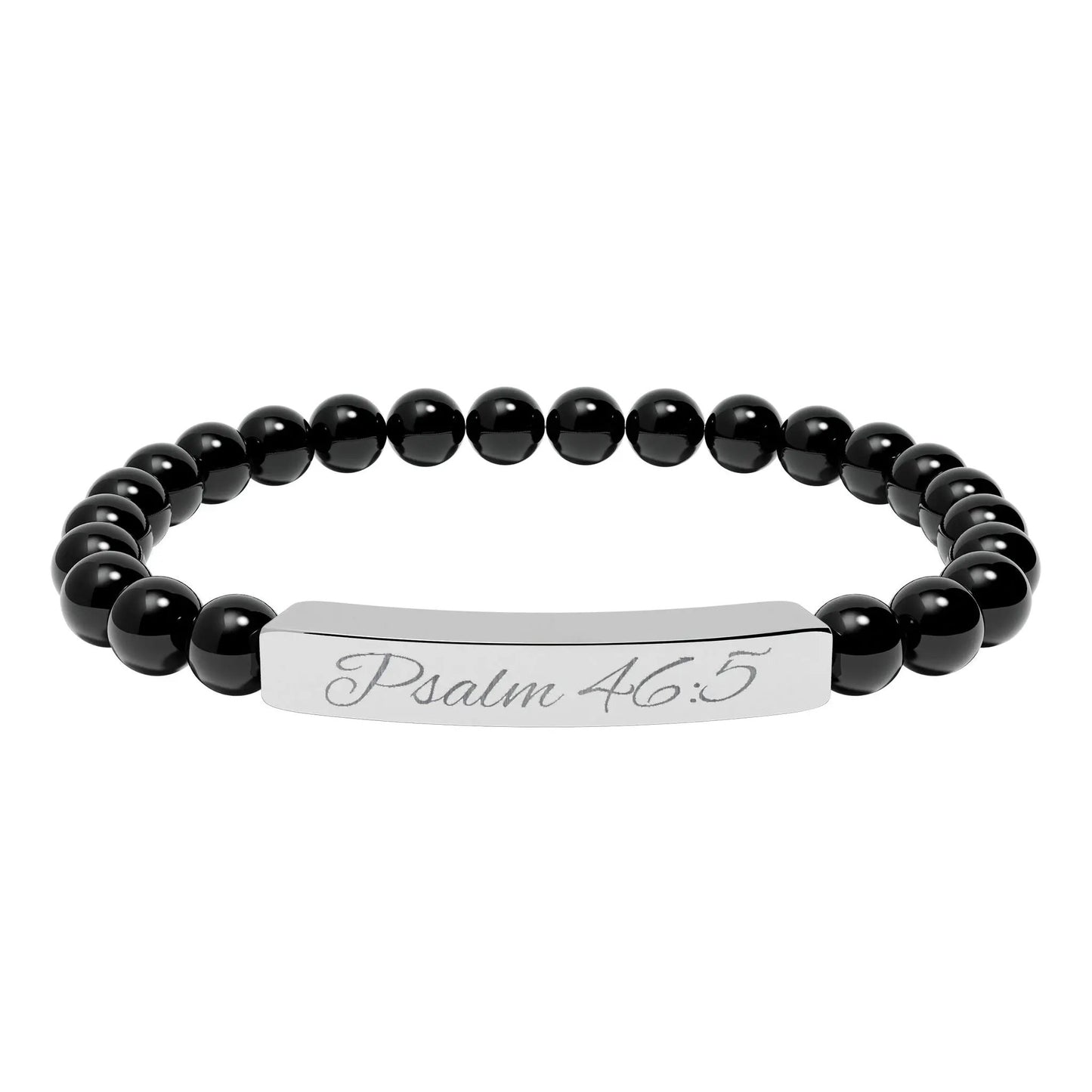 Psalm 46:5 Engraved Natural Stone Bead Bracelet — Personalized Bar Stretch Bracelet Printify