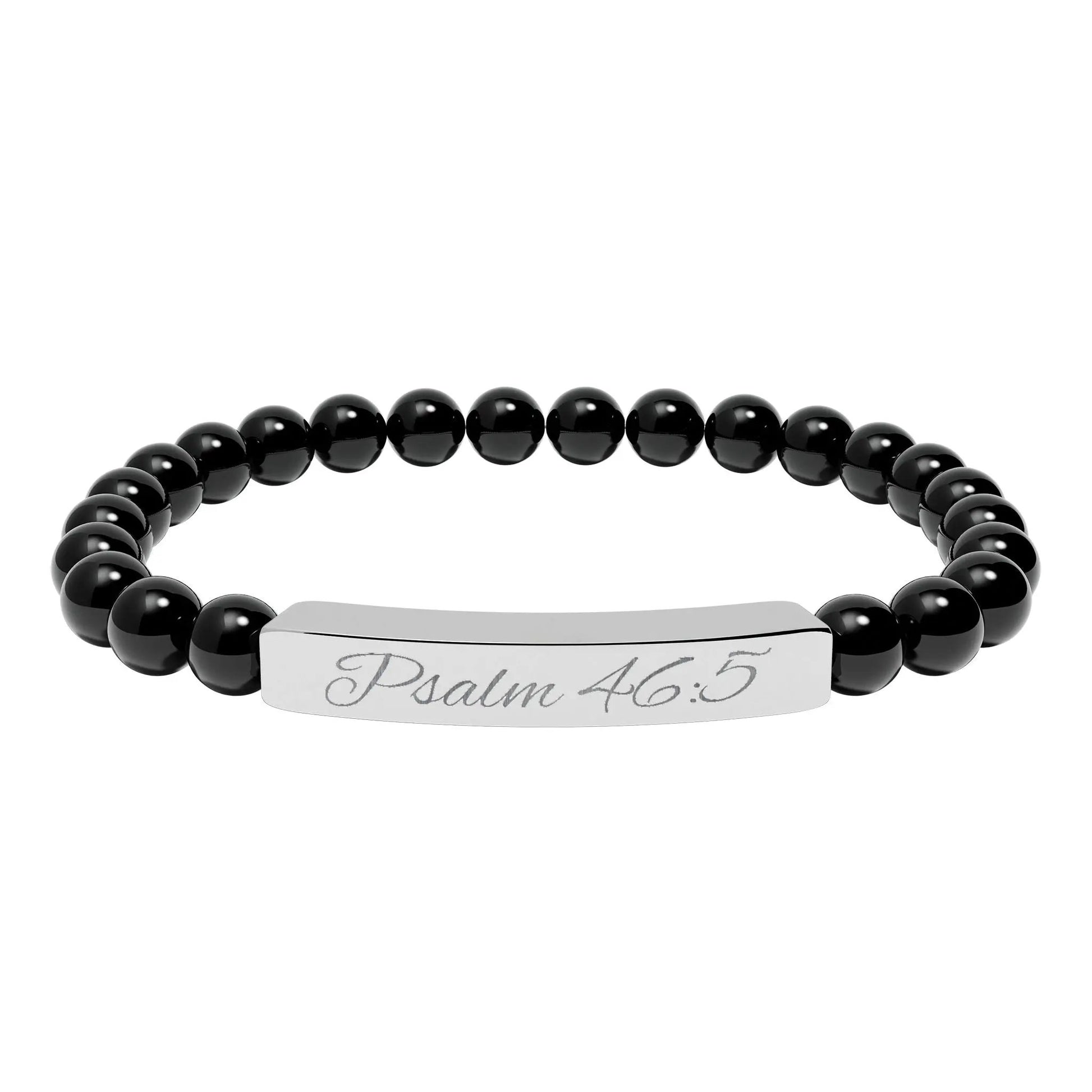 Psalm 46:5 Engraved Natural Stone Bead Bracelet — Personalized Bar Stretch Bracelet Printify