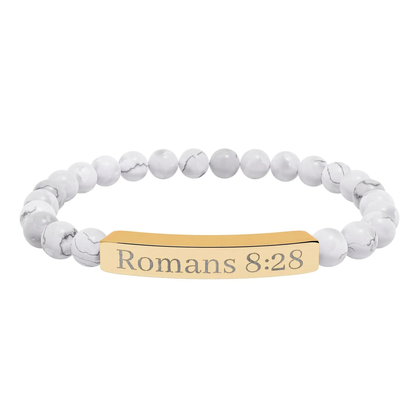 Engraved 'Romans 8:28' Natural Stone Stretch Bracelet Printify